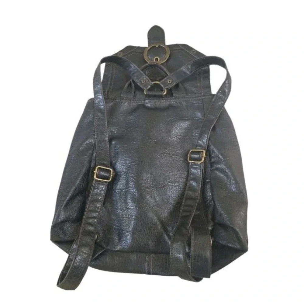 Vtg America Nine West‎ Dark Brown Leather Back Pack Travel Bag Magnetic Pockets